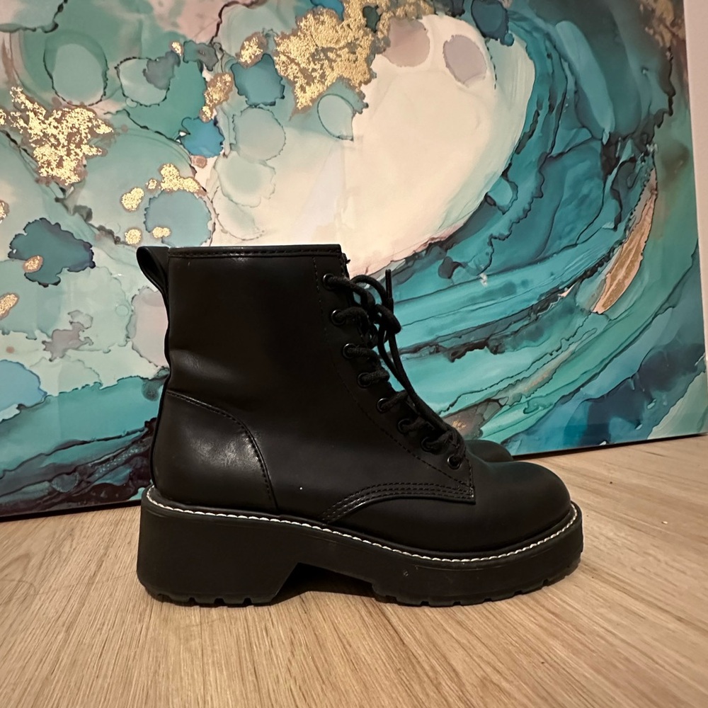 Black lace up booties